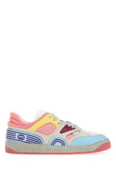 Shop Gucci Multicolor Leather And Fabric Basket Sneakers In White