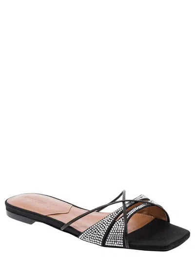 Shop D’accori 'lust' Black Flat Sandals With Criss-cross Straps With Rhinestone In Satin Woman