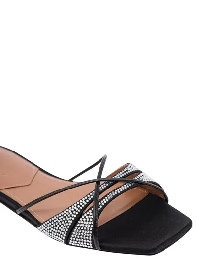 Shop D’accori 'lust' Black Flat Sandals With Criss-cross Straps With Rhinestone In Satin Woman