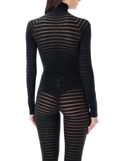 Shop Alaïa Sheer Stripes Bodysuit In Black Alaia
