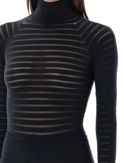 Shop Alaïa Sheer Stripes Bodysuit In Black Alaia