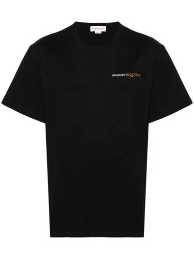 Shop Alexander Mcqueen Logo Cotton T-shirt In Black