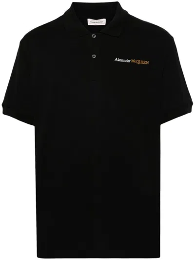 Shop Alexander Mcqueen Logo Organic Cotton Polo Shirt In Black