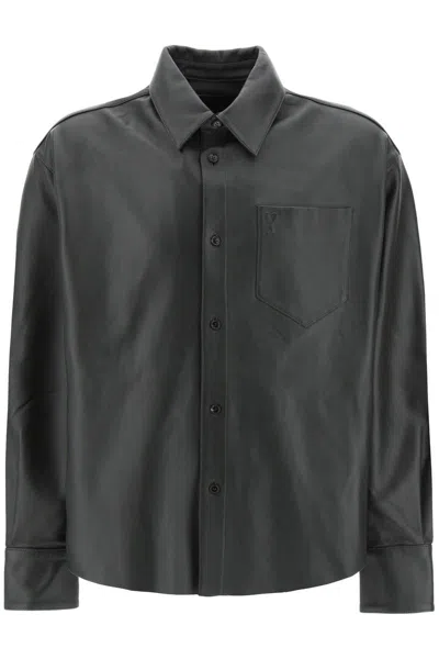 Shop Ami Alexandre Mattiussi Nappa Leather Overshirt In Black