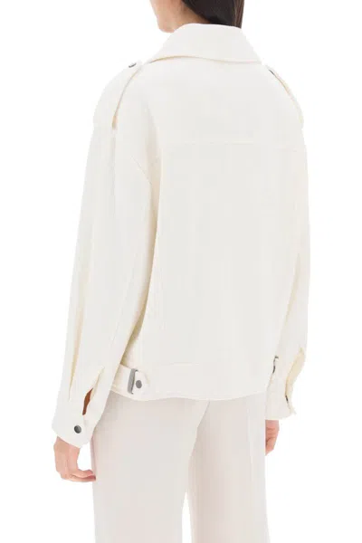 Shop Brunello Cucinelli Cotton-linen Biker Jacket In White