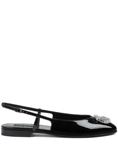 Shop Gucci Patent Leather Slingback Ballet Flats In Black