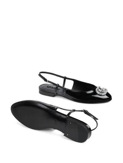 Shop Gucci Patent Leather Slingback Ballet Flats In Black