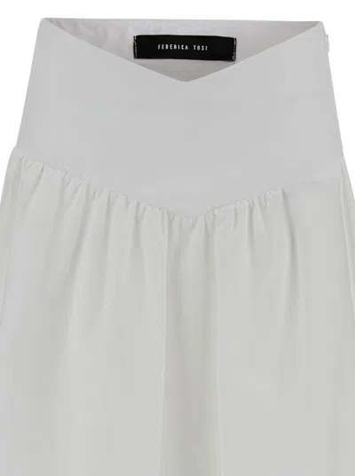 Shop Federica Tosi Long White Pleated Skirt In Stretch Cotton Woman