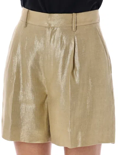 Shop Ralph Lauren Beverleigh Foiled Linen Short In Gold