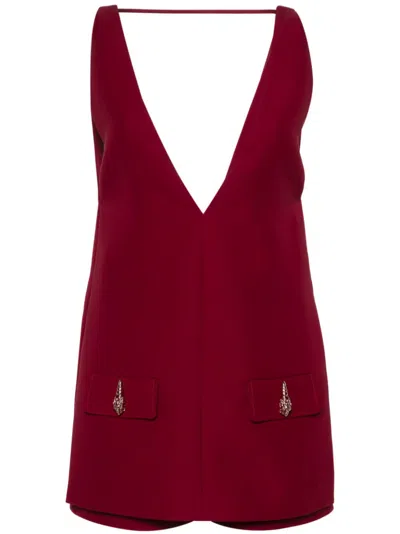 Shop Gucci Red V-neck Twill Jumpsuit