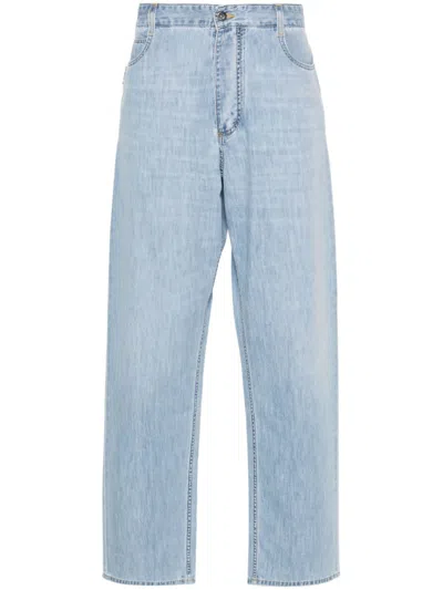Shop Bottega Veneta Blue Mid-rise Wide-leg Jeans