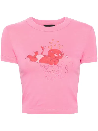 Shop We11 Done Pink Doodle Monster-print T-shirt