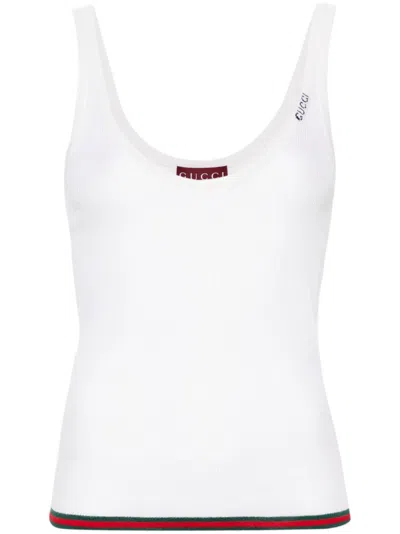 Shop Gucci White Intarsia-logo Knit Tank Top