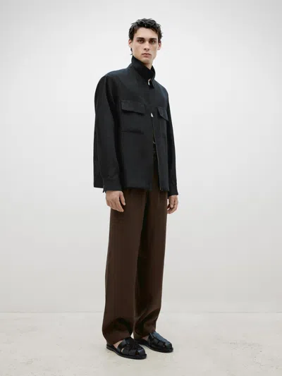 Shop Massimo Dutti Linen Zip-up Overshirt With Pockets In Schwarz