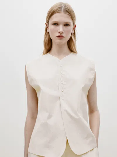 Shop Massimo Dutti Poplin Waistcoat Top With Button Details In Gebrochen Weiss