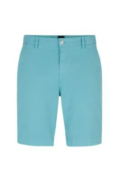 Shop Hugo Boss Slim-fit Shorts In Stretch-cotton Twill In Light Blue