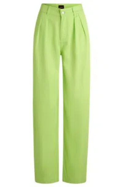 Shop Hugo Boss Wide-leg Trousers In Soft Twill In Green