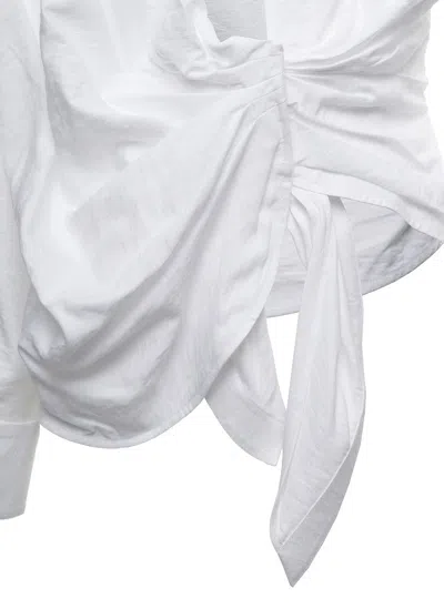 Shop Jacquemus 'la Chemise Bahia' Whte Draped Shirt In Viscose Woman In White