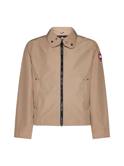 Shop Canada Goose Jacket With Logo In Beige