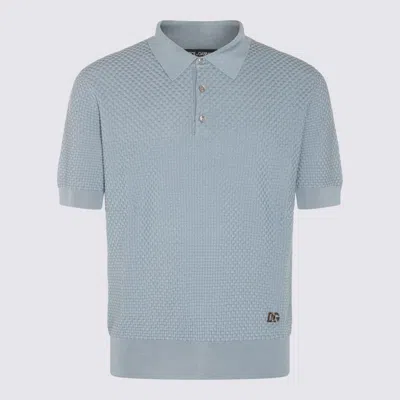 Shop Dolce & Gabbana Light Blue Cotton Blend Polo Shirt In Celeste Medio
