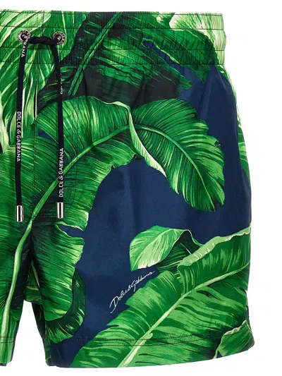 Shop Dolce & Gabbana Green Leaf Print Swim Shorts In Polyester Man