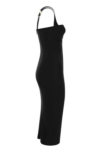Shop Elisabetta Franchi Crepe Midi Dress With Bows In Black