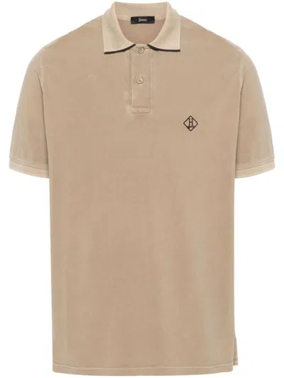 Shop Herno Logo Cotton Polo Shirt In Beige
