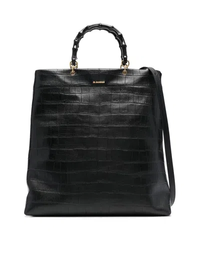 Shop Jil Sander Leather Shopper Bag With Bamboo Handles Bags In Black