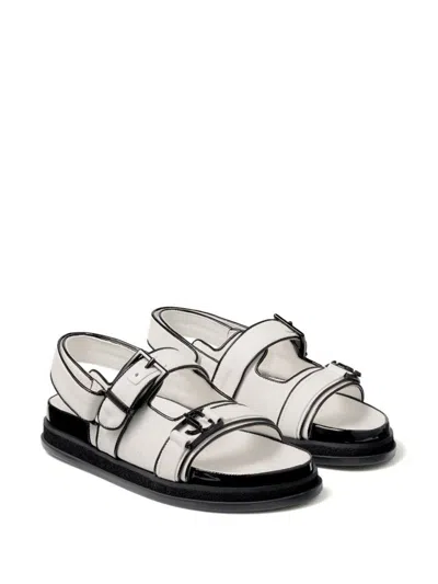Shop Jimmy Choo Elyn Flat Linen And Leather Sandals In White
