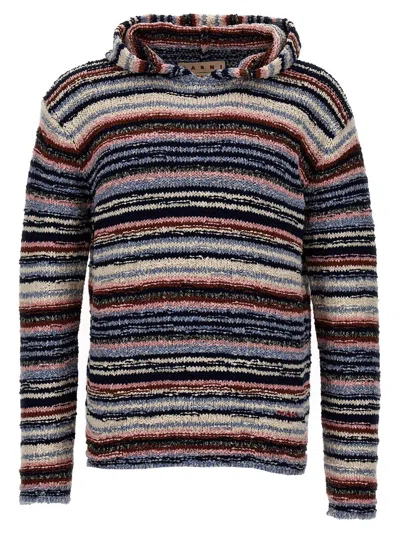 Shop Marni Striped Hooded Sweater In Opal