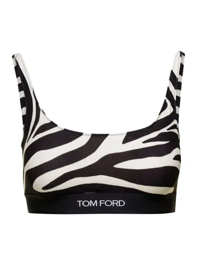 Shop Tom Ford Optical Zebra Printed Modal Signature Bralette In White/black
