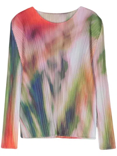 Shop Issey Miyake Pleats Please  Printed Pleated Sweater In Multicolour