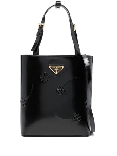 Shop Prada Floral-embossed Leather Tote Bag In Nero