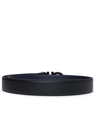 Shop Ferragamo Salvatore  'gancini' Black And Blue Calf Leather Reversible Belt