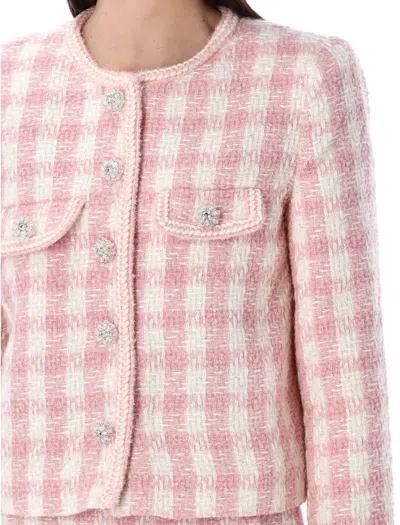 Shop Self-portrait Bouclé Jacket In Pink Check