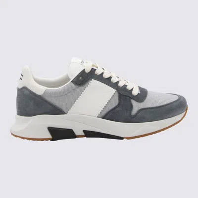 Shop Tom Ford Sivler And Petrol Blue Leather Jaga Sneakers In Silver/petrol Blue + White