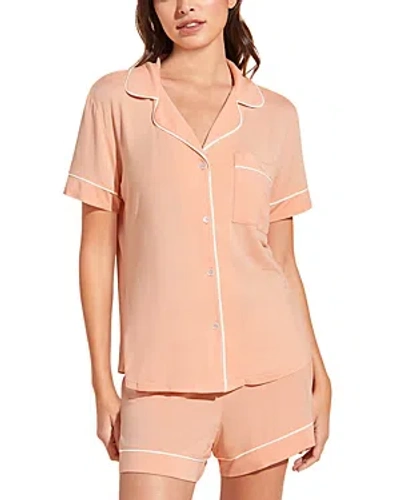 Shop Eberjey Gisele Relaxed Short Sleeve Top & Shorts In Peach Parfait/ivory