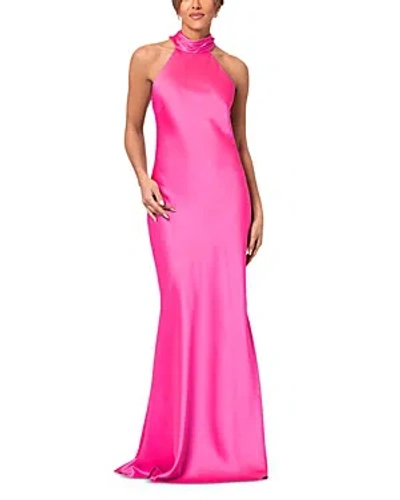 Aqua Sleeveless Satin Gown - Exclusive In Pink