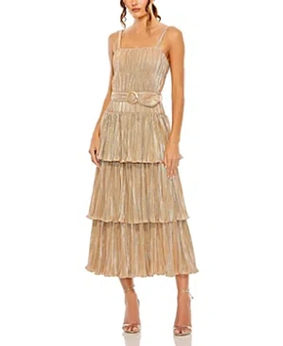Shop Mac Duggal Ruffle Tiered Buckle Detail Dress In Gold
