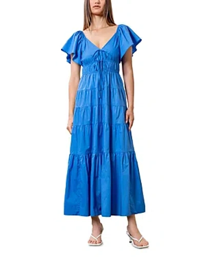 Shop Moon River Cotton V Neck Tiered Midi Dress In Blue