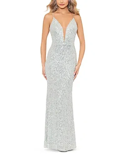 Shop Aqua Plunging V Neck Sequin Gown - 100% Exclusive In Turqouise