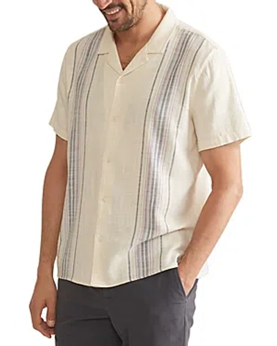 Shop Marine Layer Stretch Selvage Resort Shirt In Natural/lavender Stripe
