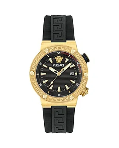 Versace Men's Greca Logo Ip Yellow Gold Polyurethane-strap Watch, 43mm In Gold