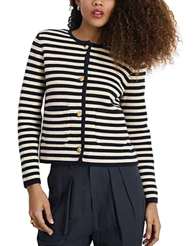 Shop Alex Mill Paris Striped Sweater Jacket In Ivory/navy