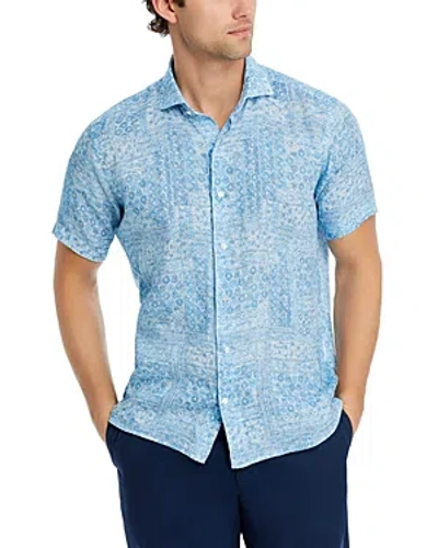 Shop Peter Millar Crown Crafted Lian Linen Short Sleeve Sport Shirt In Cascade Blue