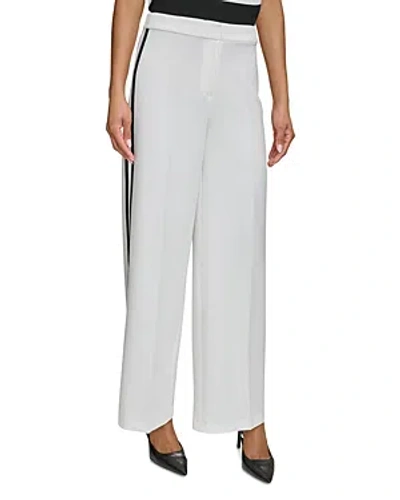 Shop Karl Lagerfeld Piped Wide Leg Pants In Soft White
