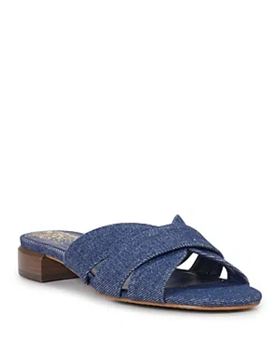 Shop Vince Camuto Women's Maydree Leather Slide Sandals In Blue