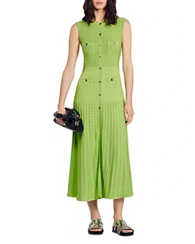 Shop Sandro Tuileries Pointelle Knit Midi Dress In Olive Green