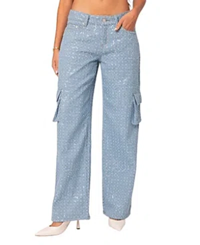 Edikted Icing Sequin Low Rise Cargo Jeans In Light Blue In Light Blue