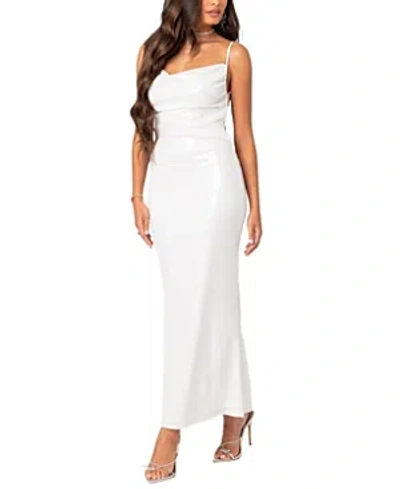 Shop Edikted Nellie Sequin Open Back Maxi Dress In White